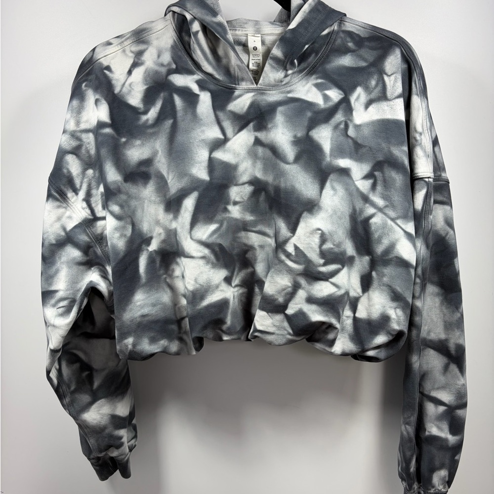 Lululemon Cropped Tie Dye Hoodie Womens 6 Gray Pullover Sweatshirt Athleisure